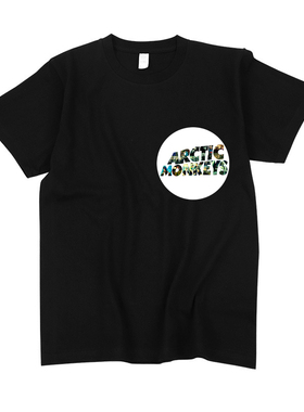 Arctic monkeys北极猴子英伦摇滚乐队小圆标胶印纯棉短袖圆领T恤