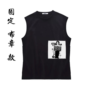 punk暗黑朋克庞克叛逆锁边布标印花纯棉无袖圆领美式坎肩背心T恤