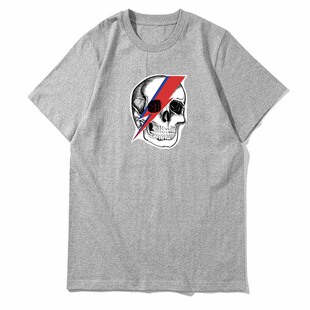 david bowie骷髅闪电摇滚印花宽松纯棉T恤