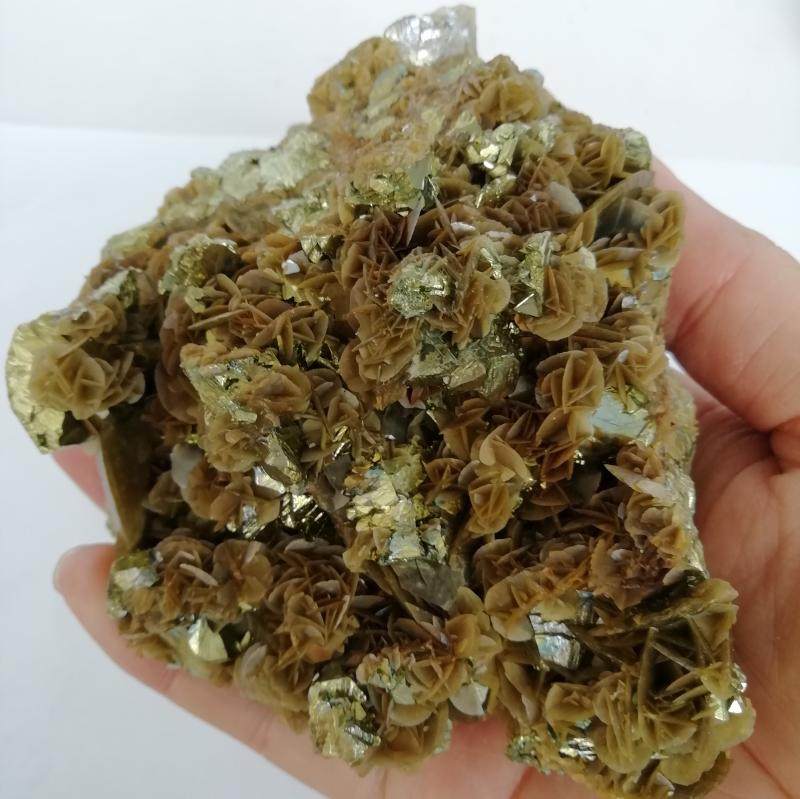 天然菱铁矿加黄铜n85原石玫瑰状矿物标本黄铁矿晶体矿标 siderite