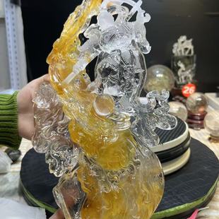 天然水晶黄胶花透体水晶精雕刻齐天大圣大摆件3.25千克 摆件
