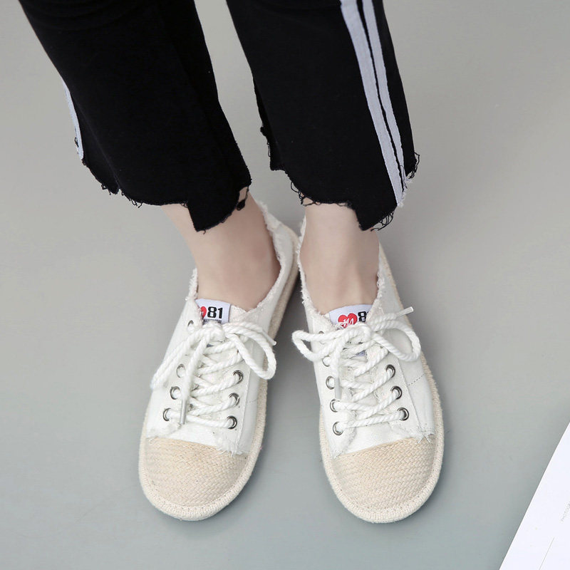 2020春夏渔夫鞋女平底透气一脚蹬懒人鞋帆布鞋女薄底复古原宿单鞋