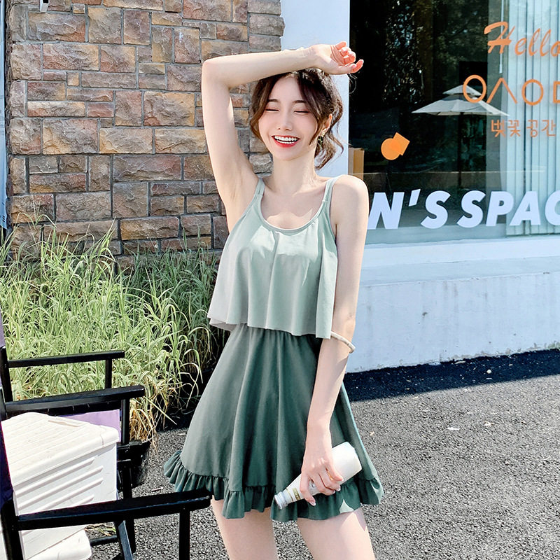 韩版连体泳衣女夏学生少女小胸聚拢保守遮肚显瘦游泳衣泡温泉泳装