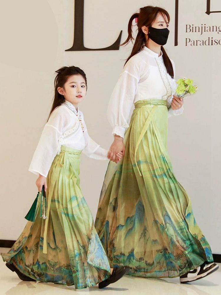 汉服女童马面裙中国风儿童古装夏季连衣裙夏款2023新款亲子装唐装