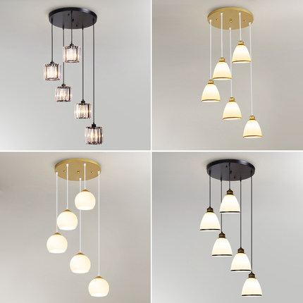 楼梯长吊灯现代简约复式楼梯间水晶美式轻奢别墅高层旋转Loft灯具