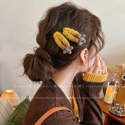 甜美秋冬毛绒花朵发夹