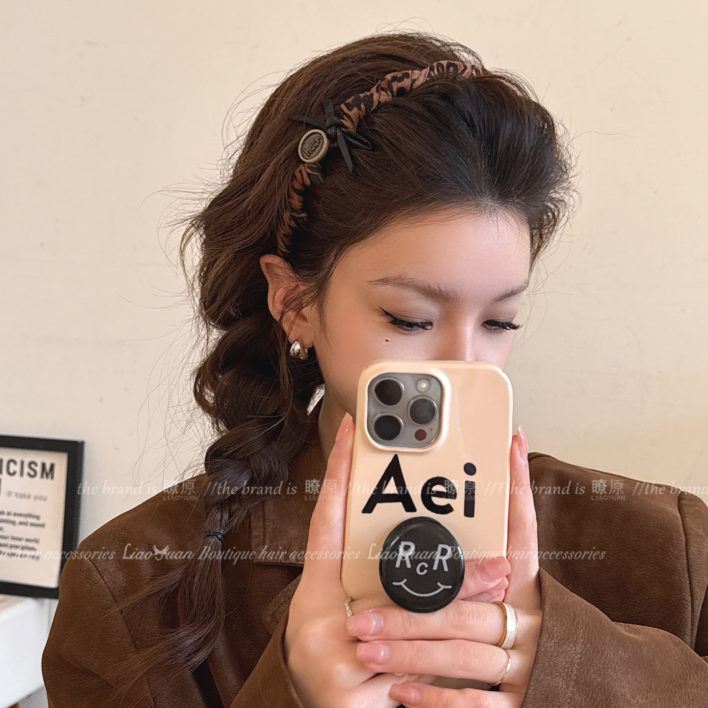 法式复古豹纹卡通猫咪带齿发箍