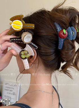 甜过初恋~原创设计清新撞色发夹女后脑勺抓夹发量少半扎发鲨鱼夹