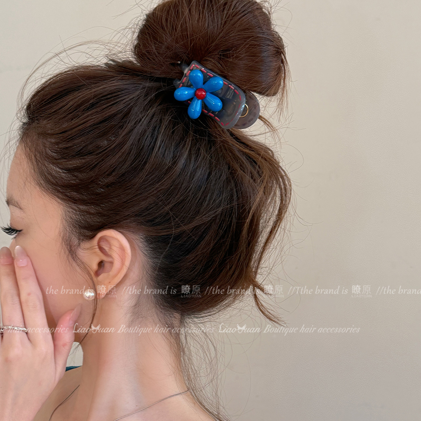 简约韩系蓝色小花抓夹女2025新款高级感百搭气质后脑勺盘发头饰,饰品/流行首饰/时尚饰品新,发饰,淘宝优惠券,粉丝福利购,淘宝优惠卷