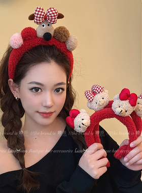 欢喜~可爱红色毛绒洗脸发箍女2025新款高级感宽边头箍ins防滑头饰