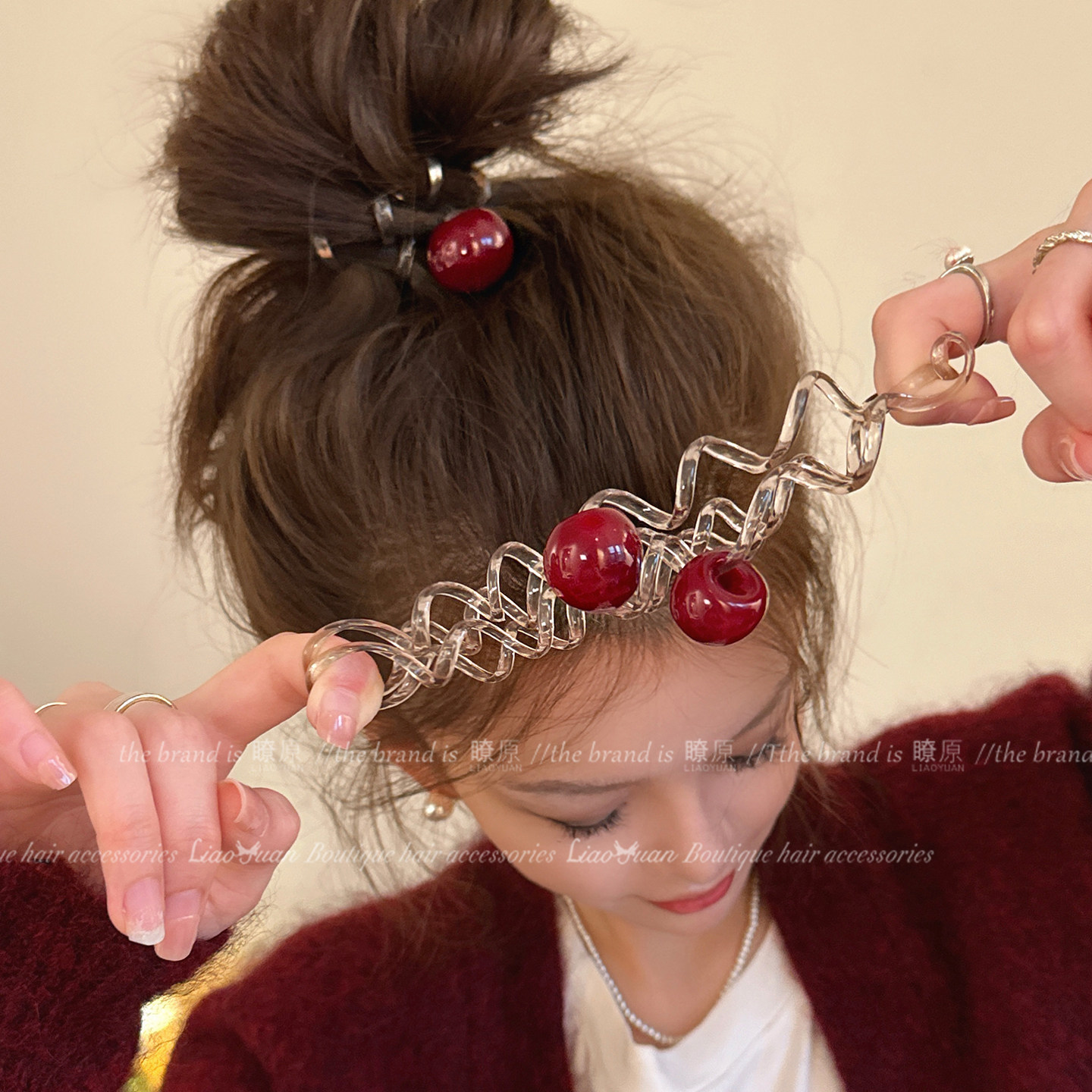 气质时髦红色珠珠电话线发圈女2025新款百搭发绳扎头发皮筋头饰,饰品/流行首饰/时尚饰品新,发饰,淘宝优惠券,粉丝福利购,淘宝优惠卷