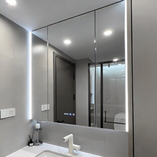 通顶智能浴室镜柜挂墙式实木带背光灯防雾卫生间镜子置物架定制