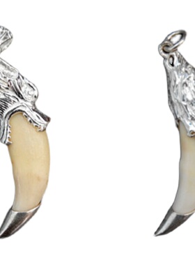 牙吊坠 银饰包银牙 藏银民族风镀银 藏獒牙狗牙生日礼品 项链