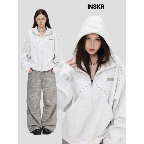【INSKR】「拼接铆钉拉链卫衣」
