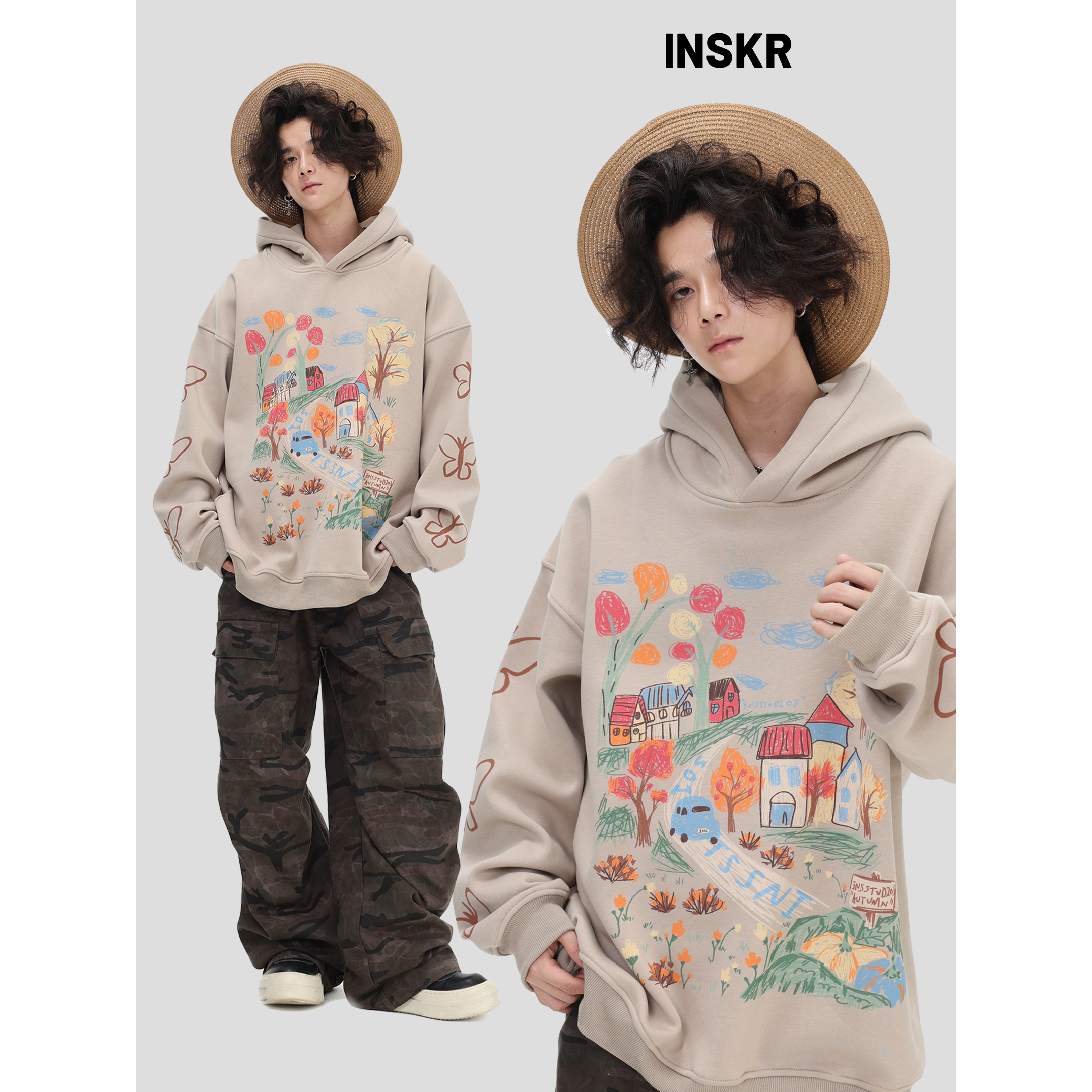 【INSKR】「手绘涂鸦连帽卫衣」