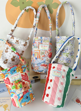 2025新款韩系印花杯套手拎小布包夹棉防烫水杯收纳套便携手提小包