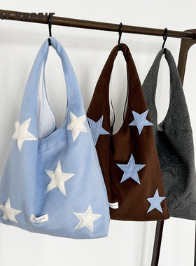 MAYRABBIT ins星星刺绣单肩包小众秋冬款托特包高颜值通勤包布包