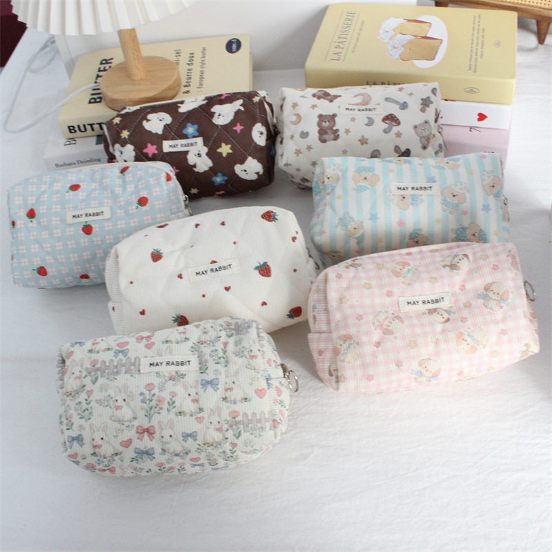 MAYRABBIT  新款绗棉灯芯绒大容量笔袋学生便携文具袋可爱