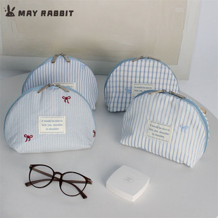 MAYRABBIT 条纹蝴蝶结刺绣贝壳包韩系小清新化妆包随身手拿包 新款