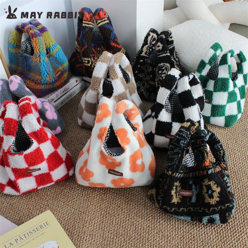 MAYRABBIT秋冬毛绒印花手提包