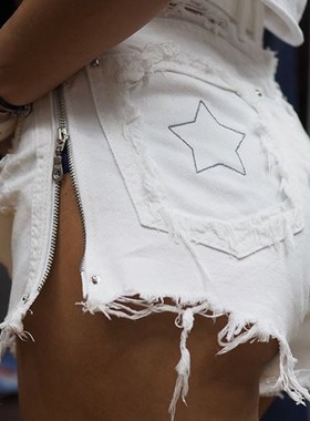 欧洲站速卖通ebay亚马逊热卖性感白色破洞乞丐侧拉链牛仔短裤热裤