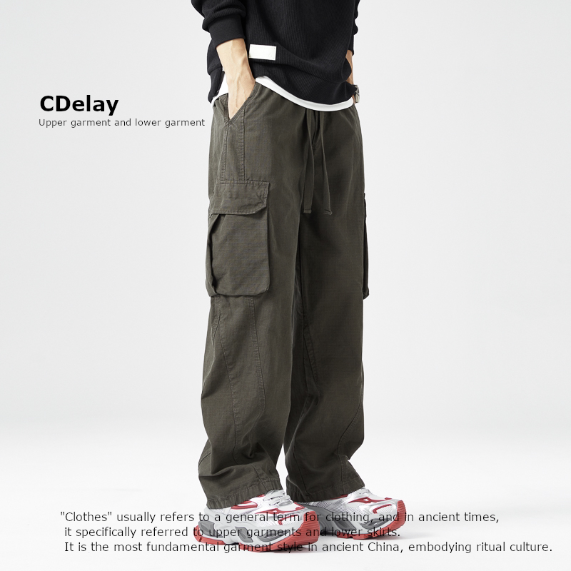 CDelay男士宽松直筒工装休闲裤子