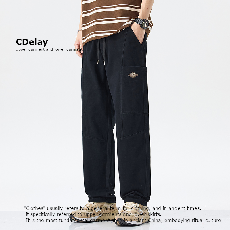 CDelay港风休闲宽松直筒工装裤男