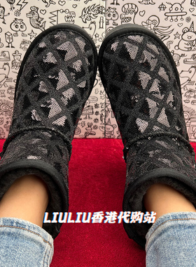 2025冬季新品7.5cm时尚方格厚底内增高黑色珠片雪地靴女UF718FFC