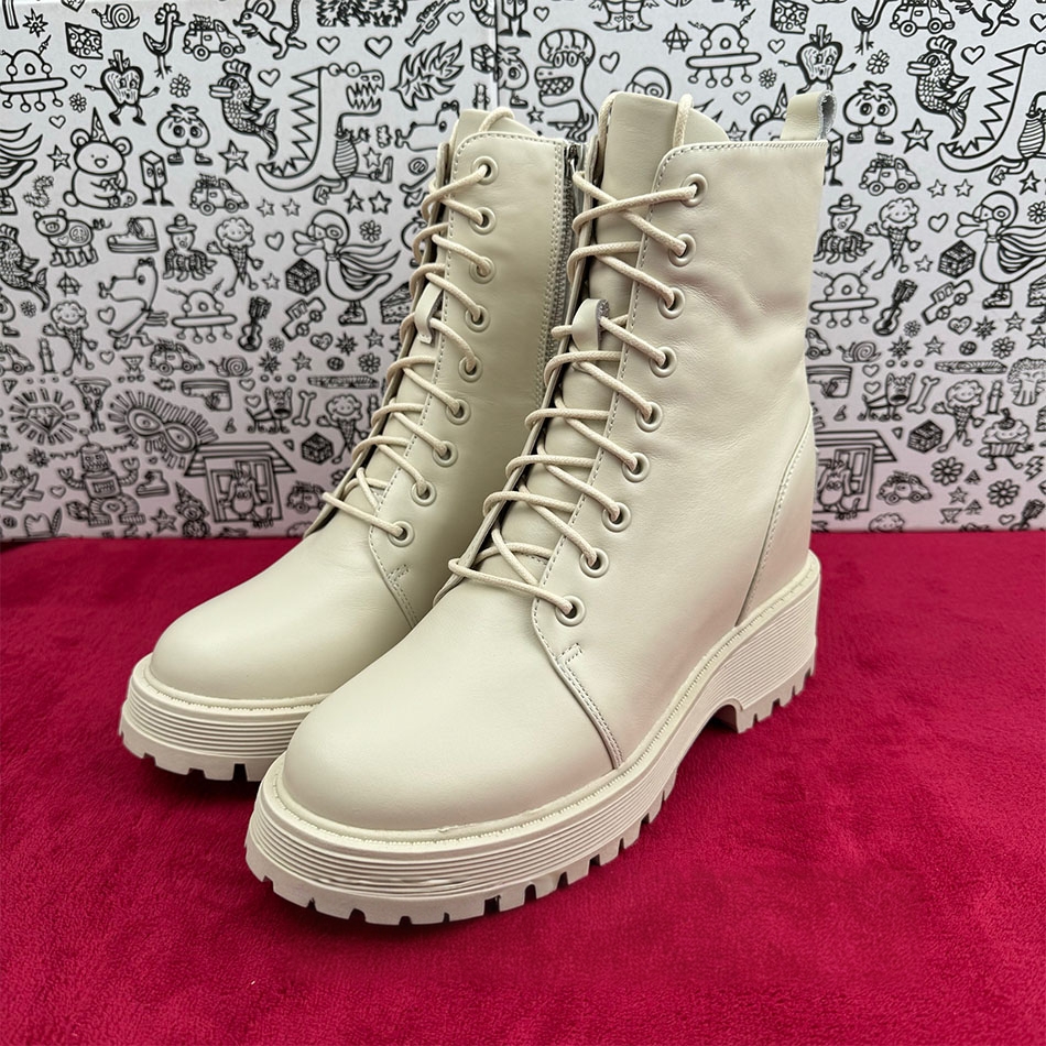 米色内增高11CM系带短筒马丁靴