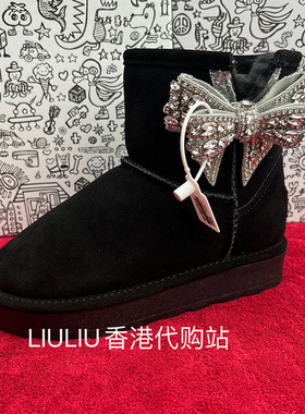 2025年新款7.5CM蝴蝶结厚底内增高黑色真皮短筒雪地靴女UF718RBP