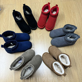 红色迷你筒雪地靴女鞋 保暖毛绒短靴防滑时尚 隐形内增高7CM 冬季