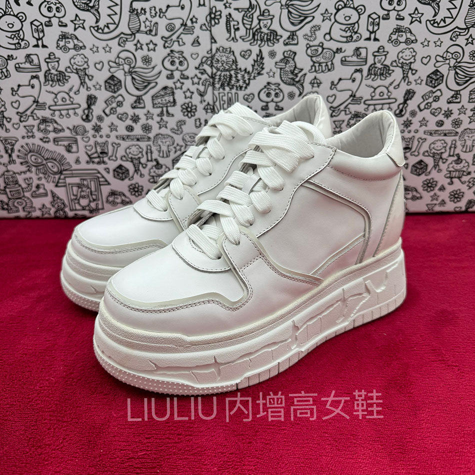 真皮白色厚底内增高8cm小白鞋