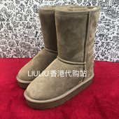 2025年雪地靴中筒牛皮加厚加绒保暖内增高9cm防滑卡其色女真皮靴