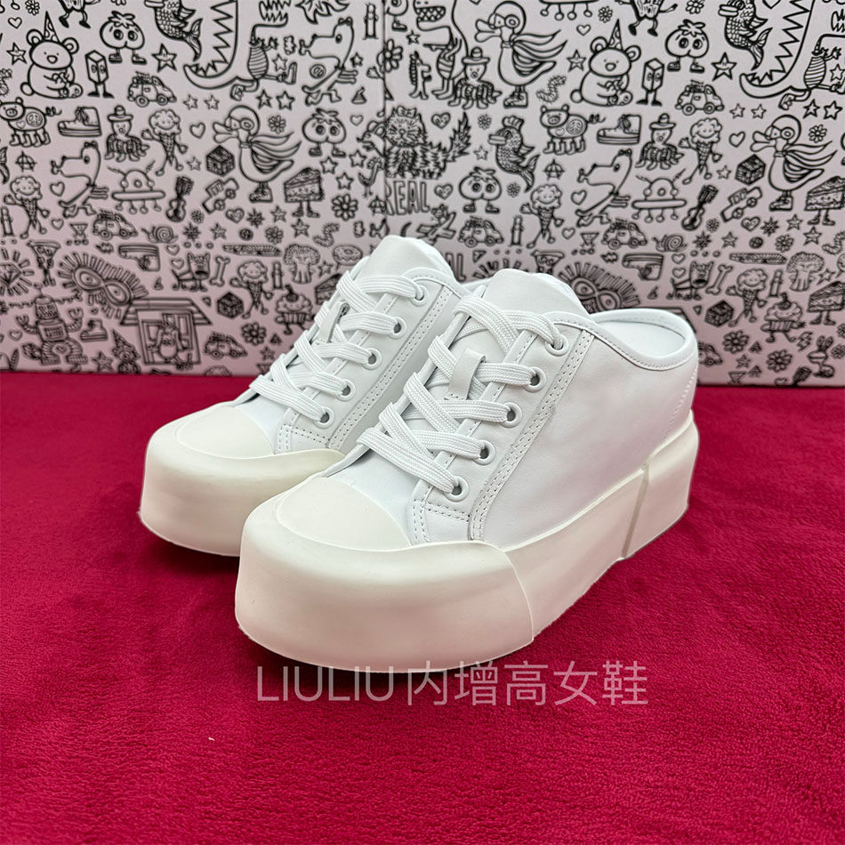 25年春新品厚底隐形内增高8cm一脚蹬白色真皮包头拖女鞋YF698ABR