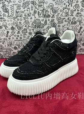 【隐形内增高8.5CM】黑色休闲牛仔布厚底超轻款休闲板鞋女194GAA
