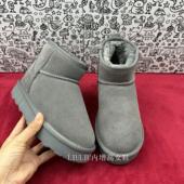 周冬雨同款 厚底隐形内增高7cm短筒低帮加厚灰色牛皮保暖雪地女靴