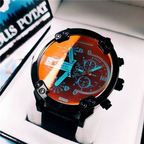 JUBAOL双机芯大表盘日历运动表男性个性时尚偏光防水腕表潮钢手带