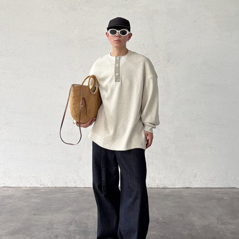 EMCS-韩系高品质小众百搭简约休闲圆领宽松长袖T恤253111男