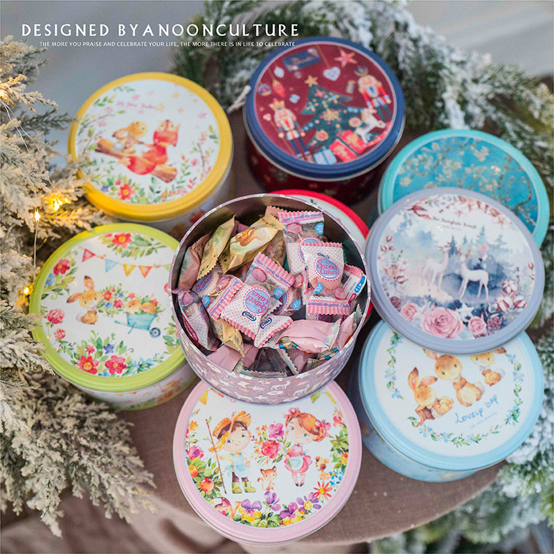 圣诞曲奇饼干盒牛轧糖盒马口铁圆形西式点心包装盒糖果盒糖盒礼盒