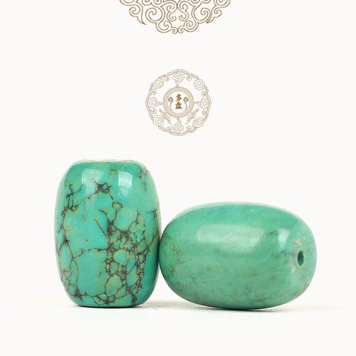 天然老黄松石绿松石桶珠顶珠