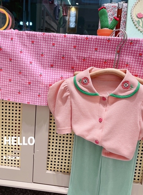 女宝夏季新款刺绣翻领上衣7sven家品牌童装韩版百搭开叉喇叭9分裤