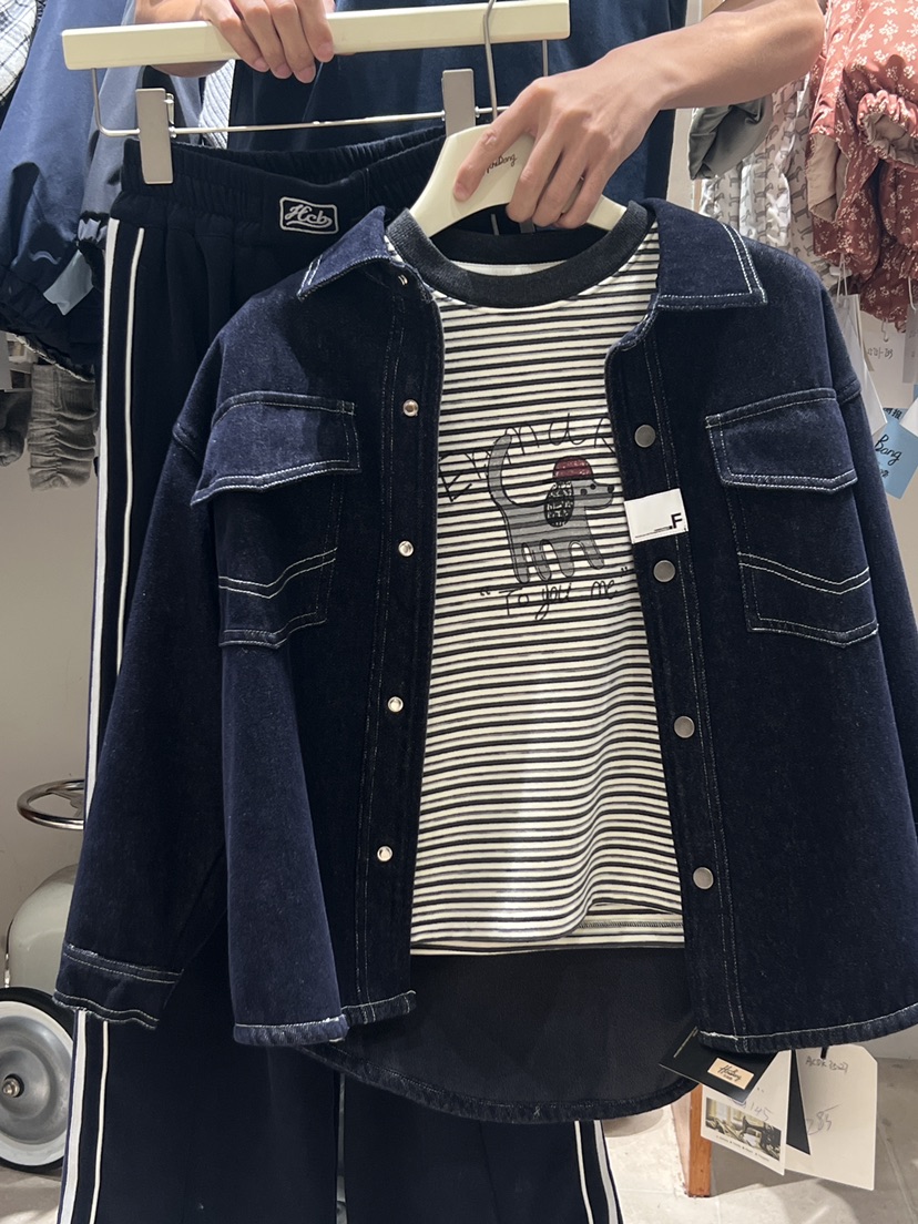 男童加绒牛仔衬衫外套灰翅膀家大童加厚原色牛仔外套百搭内搭外穿