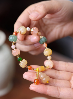 新疆南瓜珠手链女款民族风多宝色葫芦金丝玉手串情侣礼物手饰品