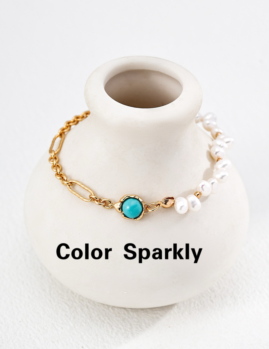 925银镀金珍珠松石轻奢手链