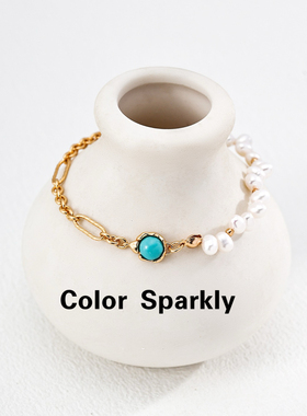 925银镀金珍珠松石轻奢手链