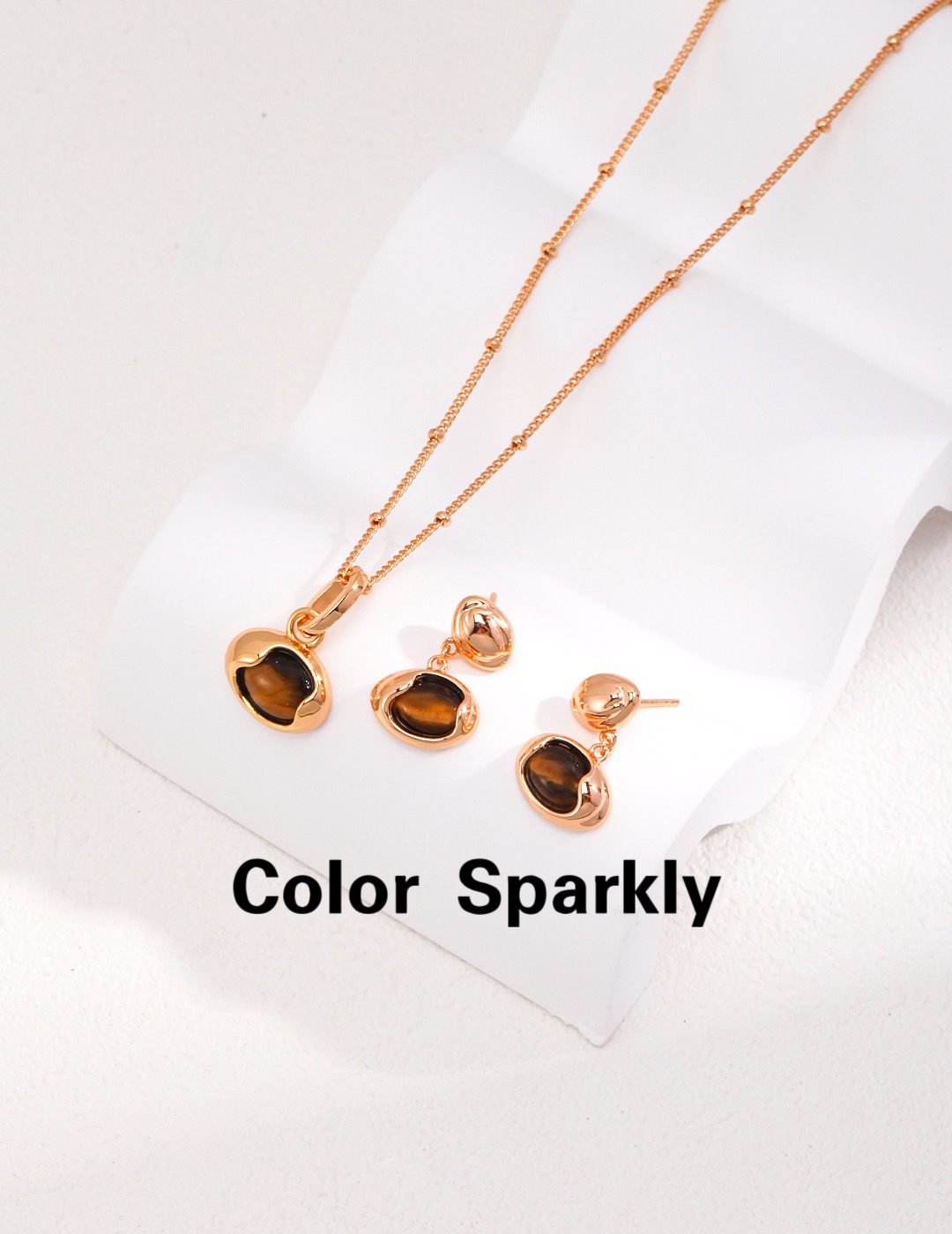 Color Sparkly小众轻奢设计纯银虎眼石项链女高级感简约百搭项链