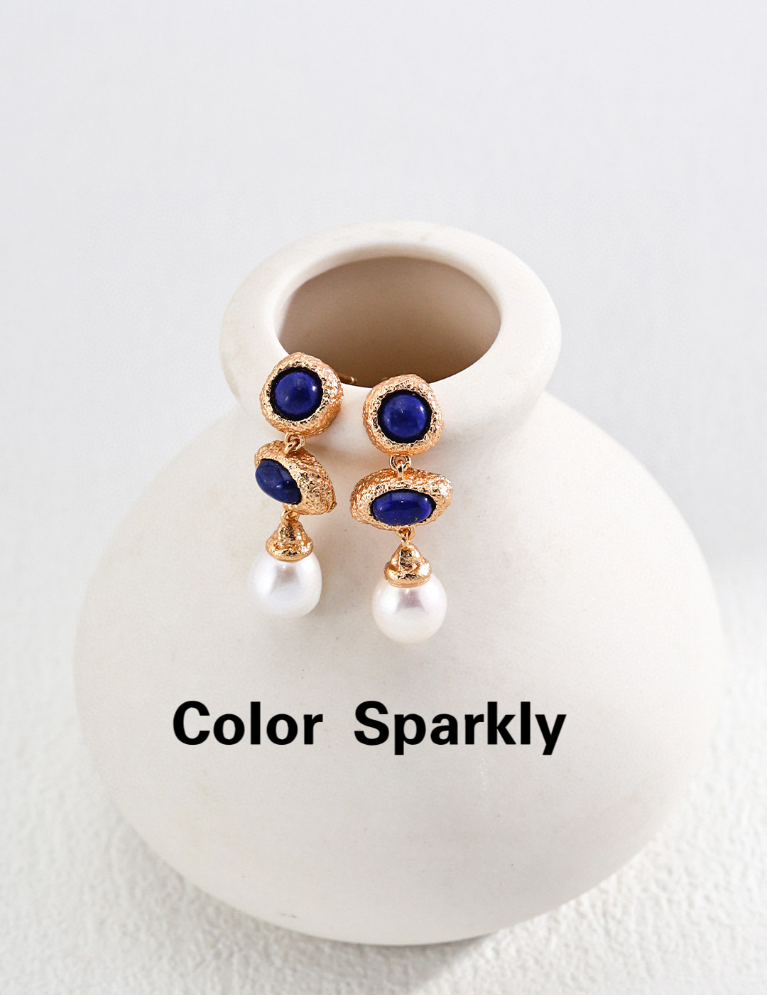 Color Sparkly 小众轻奢设计S925银复古青金石珍珠耳环宫廷小香风