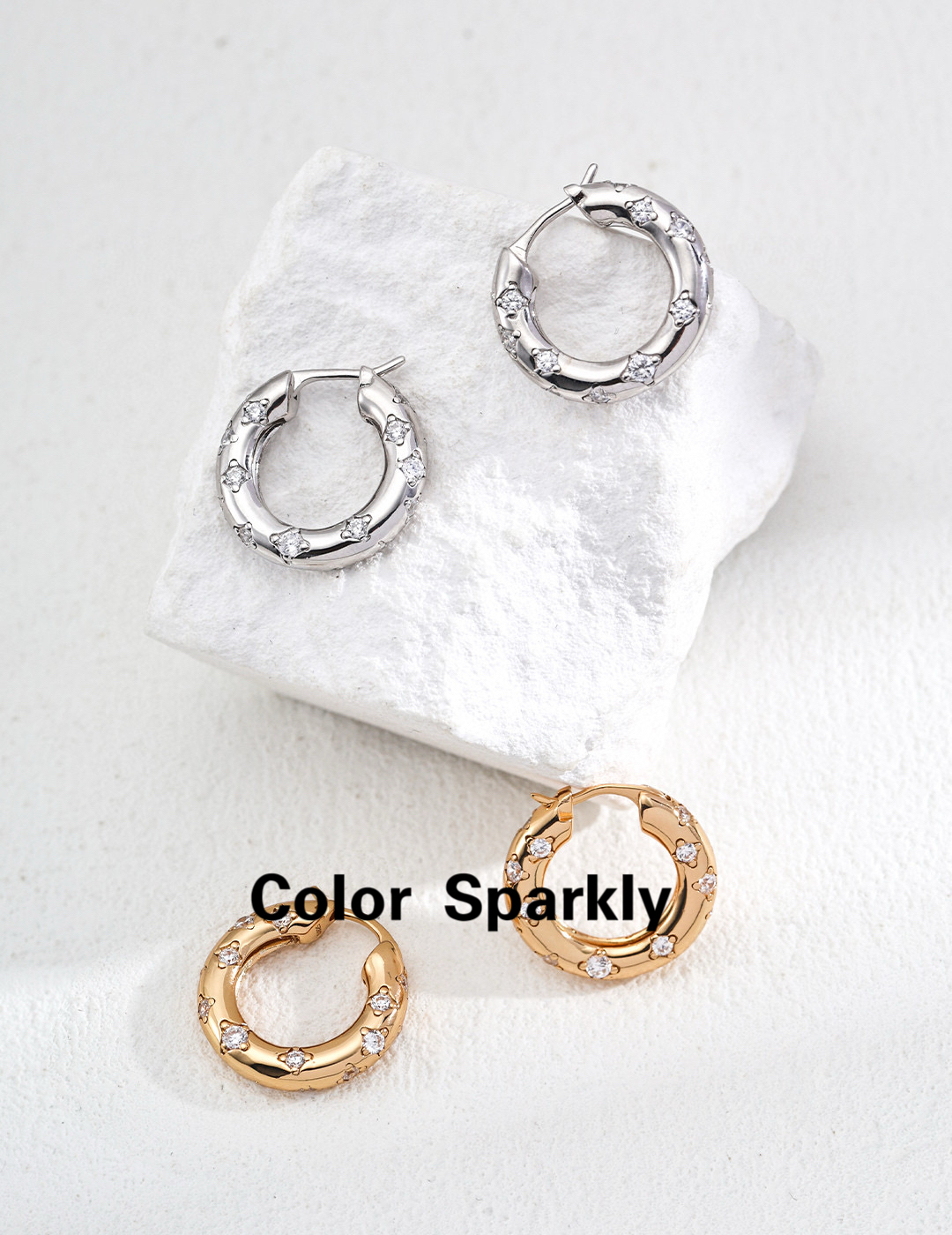 小众轻奢设计S925银圆圈锆石耳环