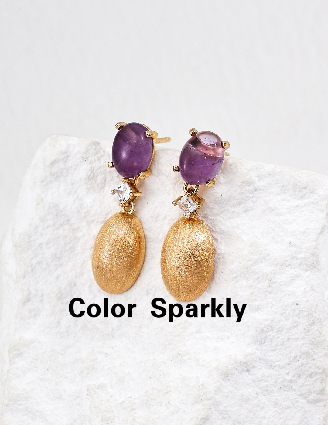 925银镀金紫水晶耳环女