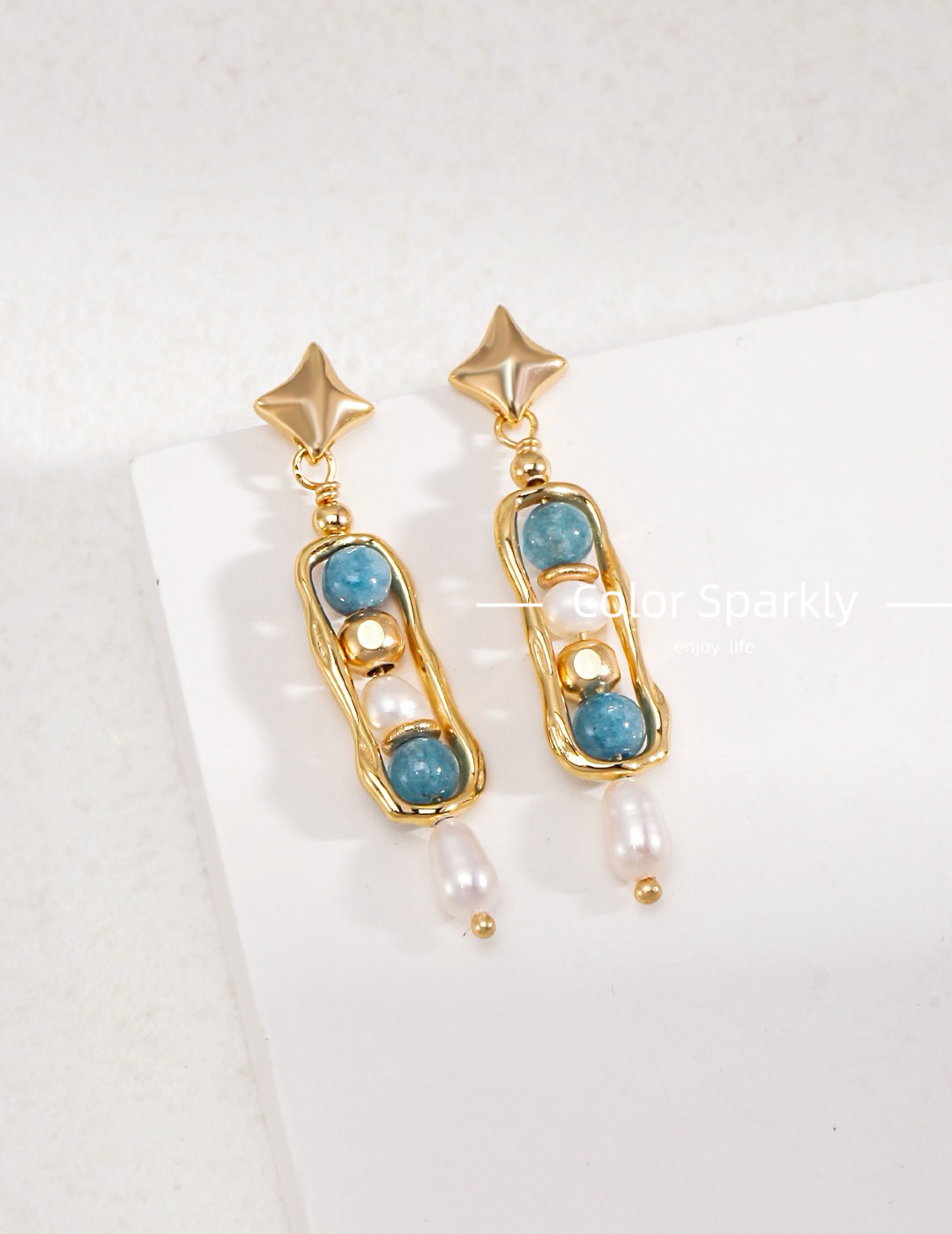 Color Sparkly气质小众天河石耳环珍珠耳饰品复古百搭几何耳钉